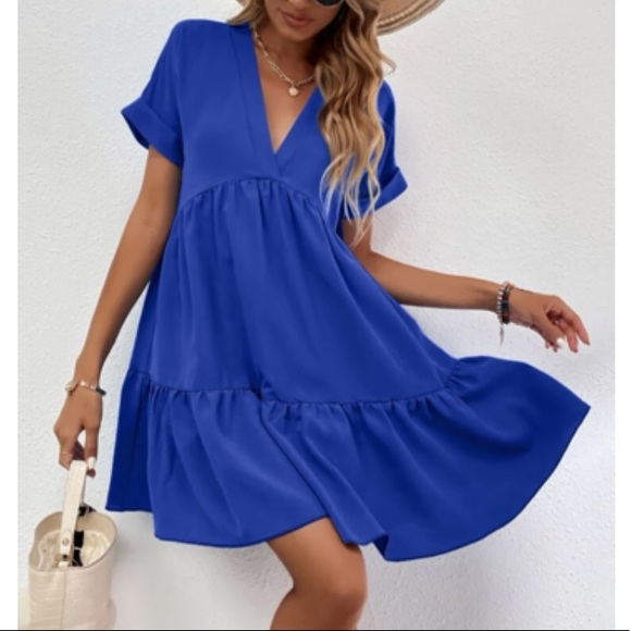 Boho cuff sleeve V neck ruffle hem dress - Picture 2 of 16